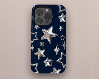 Funda para teléfono Silver Star / Carcasa futurista con diseño cósmico y brillante de galaxia Y2K para iPhone 17, 16, 15, 14, 13, 12 y 11 Pro Max, Samsung S25, S24, S23 y S22