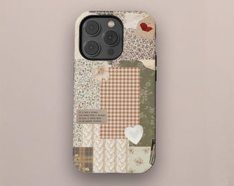 Patchwork quilt bloemen telefoonhoesje, retro Cottagecore telefoonhoes voor iPhone 17 16 15 14 13 12 11 Pro Max, Samsung S25 S24, vintage esthetiek