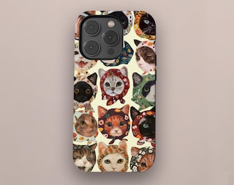 Vintage Cat Collage Phone Case, Retro Cute Animal Pet Lover Gift iPhone 17 16 15 14 13 12 11 Pro Max, Samsung Galaxy S25 S24 S23 S22 Ultra