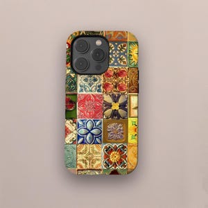 Funky Tile Aesthetic Full Print Phone Case, Collage Stamp Phone Case, för iPhone 17 16 15 14 13 12 11 Pro Max, Samsung S26 S25 S24 S23 Ultra