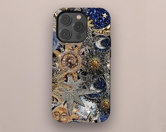 Vintage Mosaic Collage Phone Case Sun Celestial Mosaic Tiles Cases Trendy Preppy iPhone 17 16 15 14 13 12 11 Pro Max, Samsung S25 S24 Ultra