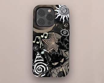 Dark Gothic Grunge Phone Case, Black Cat Surreal Star Collage Case, iPhone 17 16 15 14 13 12 11 Pro Max, Samsung Galaxy S26 S24 S23 Ultra