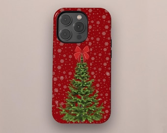 Retro Christmas Phone Case, Xmas Tree Festive Phone Cover for iPhone 17 16 15 14 13 12 11 Pro Max, Samsung Galaxy S25 S24 S23 S22 S21 Ultra