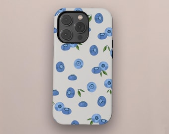 Watercolor Blueberry Milk Phone Case, Trendy Summer Spring Fruit Print, Preppy Aesthetic for iPhone 17 16 15 14 13 12 11, Samsung S25 S24
