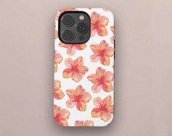 Tropical Hibiscus Phone Case, Trendy Pastel Floral Print Cute Girly Aesthetic Cover For iPhone 17 16 15 14 13 12 11 Pro Max, Samsung S25 S24