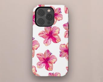 Funda de teléfono Coquette Preppy Hibiscus con diseño floral tropical para iPhone 17, 16, 15, 14, 13, 12 y 11 Pro Max y Samsung Galaxy S25, S24 y S23