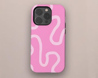 Coral Pink Abstract Wavy Lines Phone Case: iPhone, Samsung, MagSafe