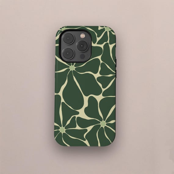 Green Minimalist Phone Case Floral Cover, Summer Flower Creative Phone Case for iPhone 18 17 16 15 14 13 12 Pro Max, Samsung S25 S26 Ultra