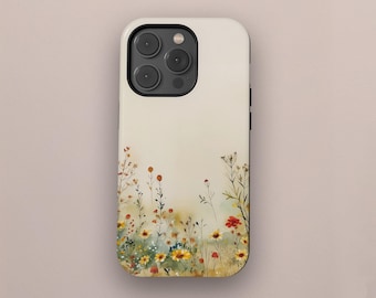 Magnetisch stoer telefoonhoesje, herfst Wildflower Field-ontwerp, bloemen telefoonhoesjes, iPhone 17 16 15 14 13 12 Pro Max, Samsung Galaxy S25 S24 S23