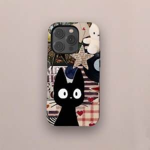 Cute Cat and Rabbit Phone Case, Kawaii Carton Black Cat & Bunny Collage Phone Case, iPhone 17 16 15 14 13 12 11 Pro Max, Samsung S25 S24 S23 S22