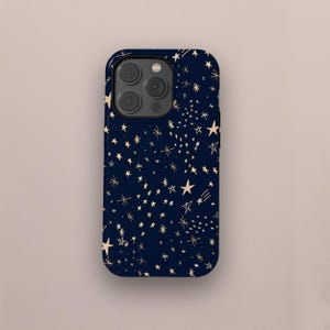 Starry Sky Phone Case Dark Blue Night Aesthetic Celestial Stars Cover for iPhone 16 15 14 13 12 11 Pro Max X XS, Samsung S25 S24 Ultra Gift