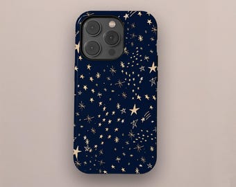 Starry Sky Phone Case Dark Blue Night Aesthetic Celestial Stars Cover for iPhone 16 15 14 13 12 11 Pro Max X XS, Samsung S25 S24 Ultra Gift