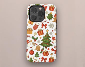 Christmas Holiday Phone Case, Cute Xmas Tree Gift Pattern, Cozy Winter Aesthetic Cover, iPhone 17 16 15 14 13 12 11 Pro Max, Samsung S25 S24