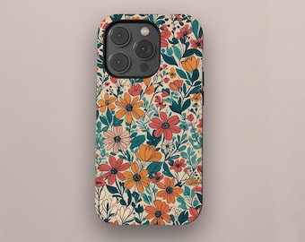 Färgglada blommor telefonskal, blommigt flickigt telefonskal för iPhone 17 16 15 14 13 12 11 Pro Max, Samsung Galaxy S25 S24 S23 S22 S21 Ultra