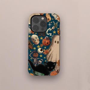 Vintage Halloween Phone Case: Ghosts, Pumpkins, Skeleton Collage