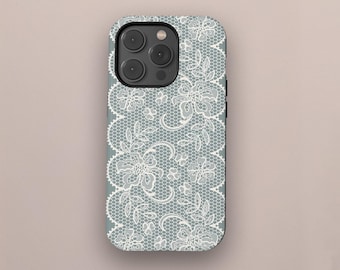 Chic Floral Faux Lace Phone Case, Elegant Phone Cover, Pink Coquette Preppy iPhone 17 16 15 14 13 12 Pro Max, Samsung S25 S24, Gift for Her