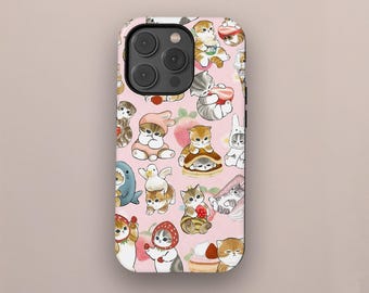 Cute Strawberry Cat Phone Case, Funny Kawaii Cat Phone Cases, Pink Pet Collage Phone for  iPhone 17 16 15 14 13 12 Pro Max, Samsung S25 S24