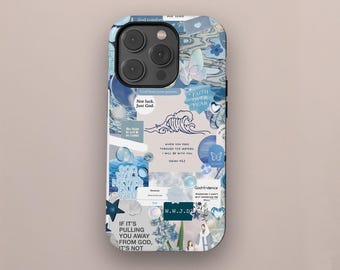 Blue Faith Christian Phone Case, Bible Verse Quote Jesus Christ Phone Cover for iPhone 17 16 15 14 13 12 11 Pro Max, Samsung S25 S24 S23 S22