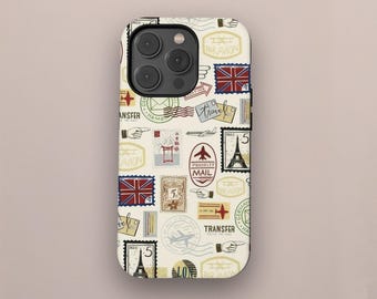 Funda para iPhone con diseño de viaje a Europa - Funda con estampado de viaje Magsafe y sello de pasaporte - iPhone 16, 15, 14 y 13 Pro Max, Samsung S25 Ultra