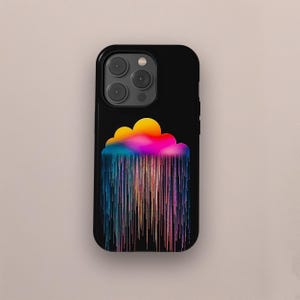 Rainbow Neon Stripes Phone Case, Retro Minimalist Aesthetic Lines, Clouds Phone Cases,  iPhone 16 15 14 13 12 Pro Max, Samsung S24 S23 Ultra