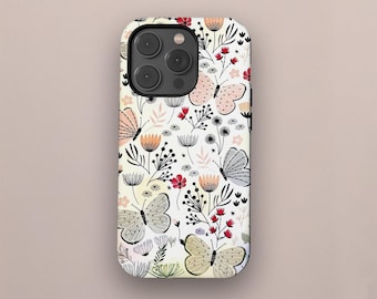 Botanical Phone Case for iPhone 16 15 14 13 12 11 Pro, Samsung S25 S24 S23 Ultra, Floral Butterfly iPhone Cover, Aesthetic Nature Phone Case
