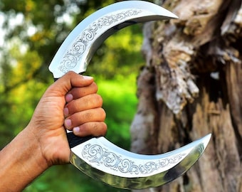 Handcrafted Steel Deer Horn Knife Custom Engraved Chinese Crescent Moon BladesBaguazhang Martial Art Weapon,Cosplay Prop Display Collectible