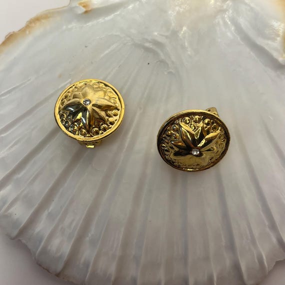 Paire De Clips Dorés Strass - Vintage Années 80/90 - Sans Marque