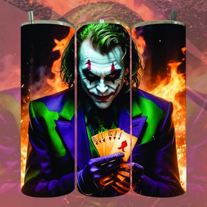 Dark Joker Tumbler Design – Villain Inspired Fire & Cards Art Wrap