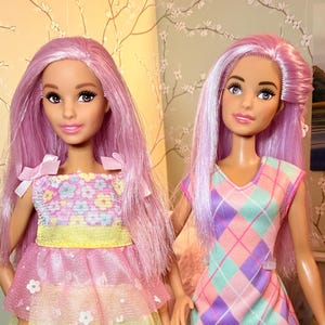 Adopt A Doll (s) - TWINS ELLA & LEAH - Think Spring Series - lavender hair Barbie Dolls Rescued - Renewed - Refreshed - Restyled