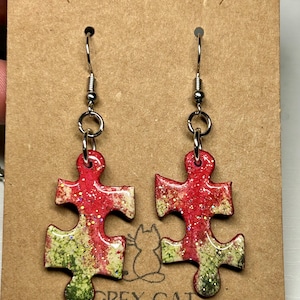 Puzzle Piece Dangle Earrings - Made with Real Puzzle Pieces!