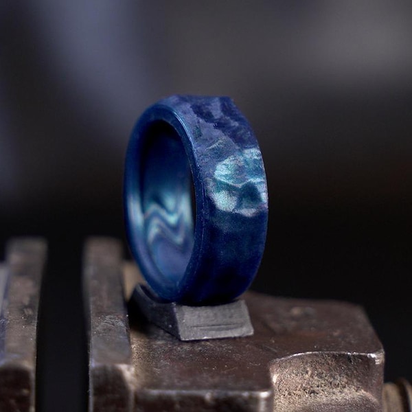 Rustic Hammered Silicone Ring: Deep Water Blue Wedding Band