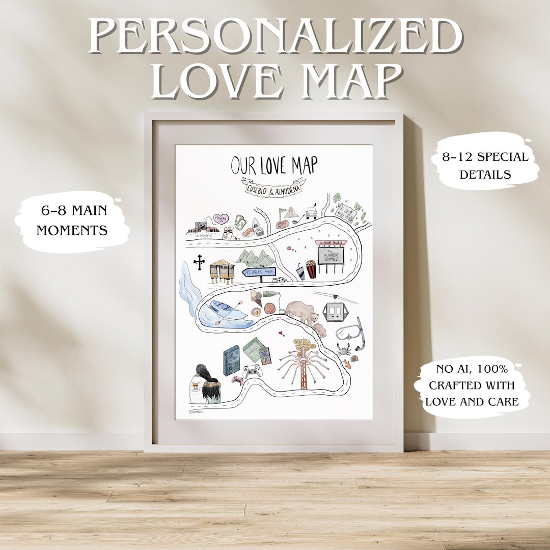 Personalized Love Map – Hand-drawn Couple Illustration, Our Story ...