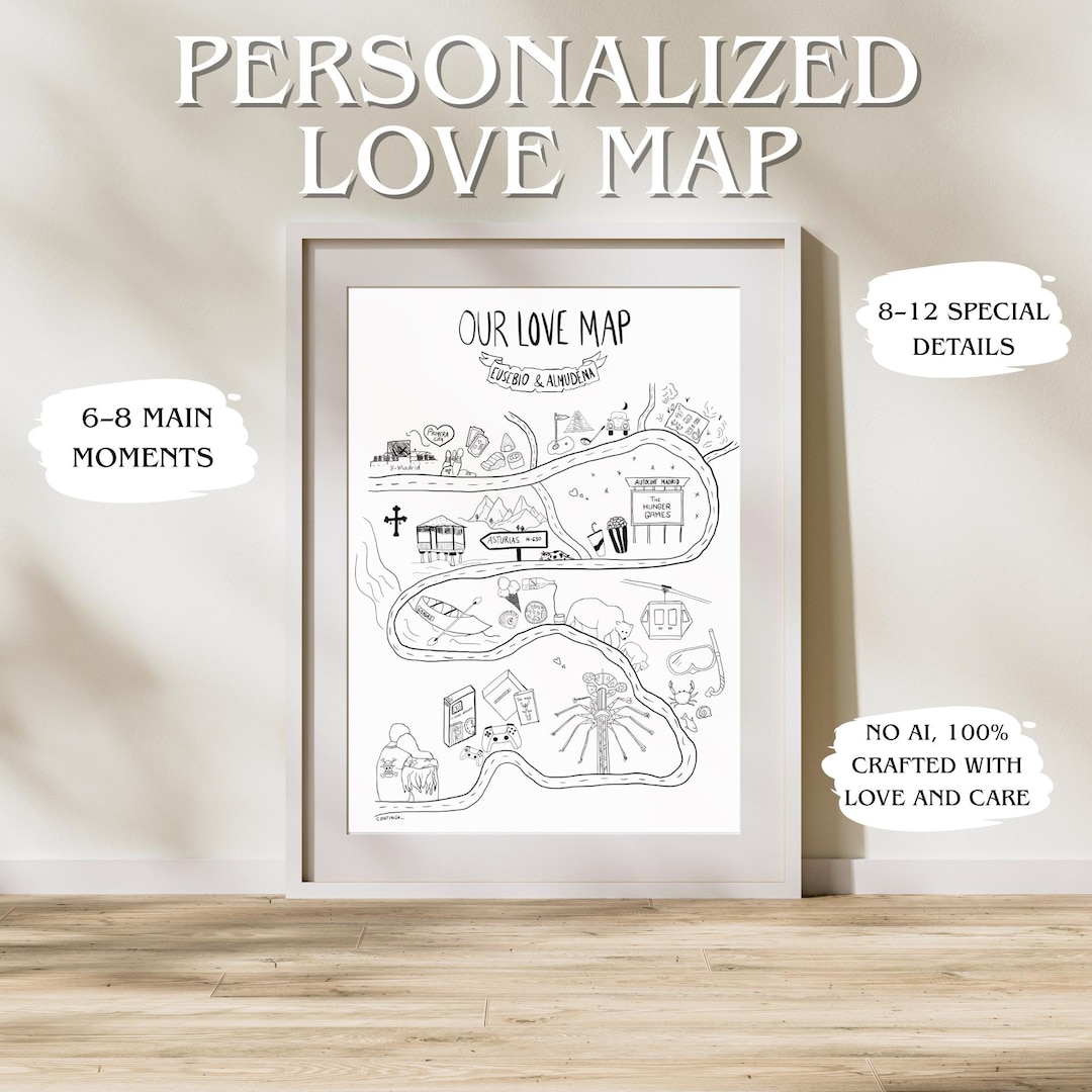 Personalized Love Map – Hand-drawn Couple Illustration, Our Story ...