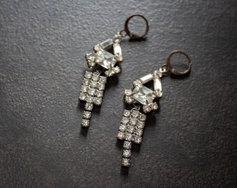 Vintage Rhinestone Chandelier Assemblage Earrings Upcycled Dressy Wedding Earrings