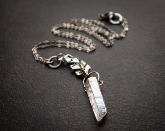 Quartz Crystal Point Silver Chevron Chain Necklace Modern Bohemian Silver Chain Vintage Chain Upcycled Boho Quartz