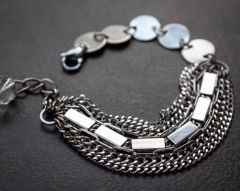 Vintage Silver Chain Bracelet: Mid Century Coin & Curb Design