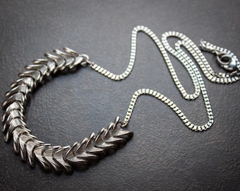 Antique Silver Textured Chain Necklace: Mid Century Modern Layering