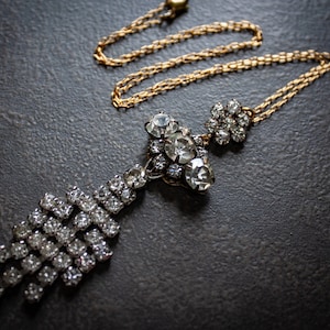 Vintage Rhinestone Pendant Necklace: Upcycled Brass Chain