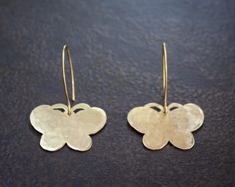 Hammered Brass Butterfly Earrings: Hand Cut Whimsical Jewelry