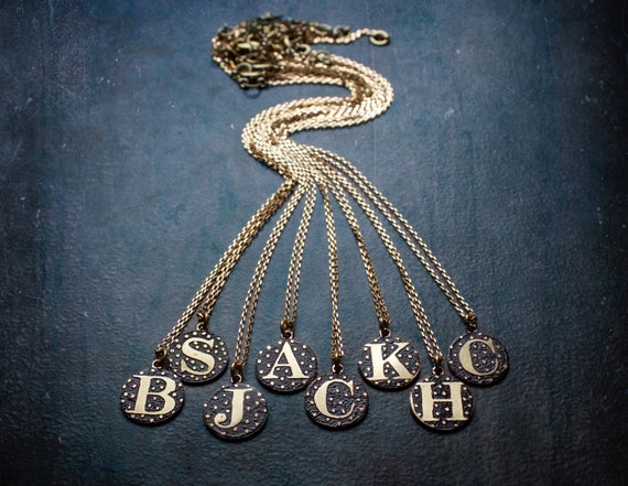 Etched Brass Initial Pendant Necklace 