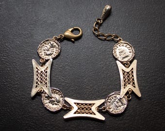 Vintage Coin Link Bracelet: Mid Century Modern Assemblage