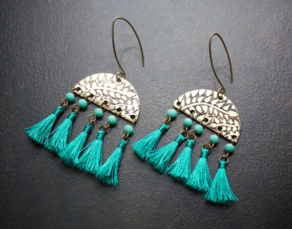 Buy Jewellerkaka Aqua Blue Pearl & Diamond Studded Tassel Earrings For  Women at Amazon.in
