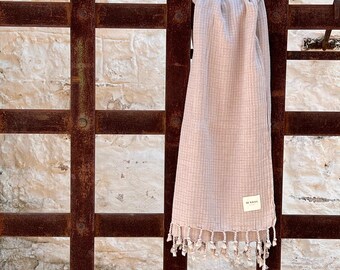 Handwoven Thera Turkish Cotton Beach Towel, Waffle Texture Peshtemal