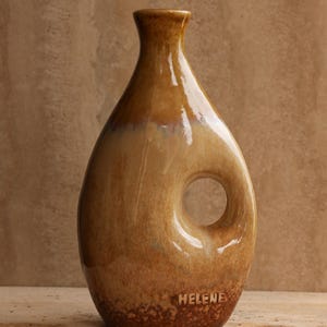 Vintage Mid Century Studio Pottery Vase - 1960s Neutral Layered Glaze, Handmade Organic Modern Ceramic, Earthy Beige Textured Decor
