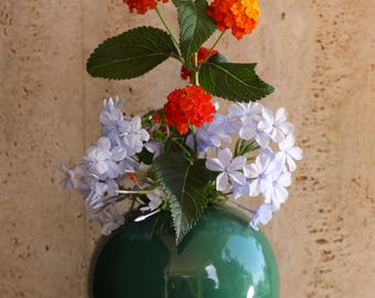 1960s Gabbianelli Round Green Ceramic Vase — Italian Mid Century Modern Pottery Decor