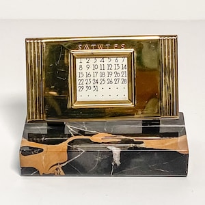 Perpetual Brass Calendar on Black Marble Base