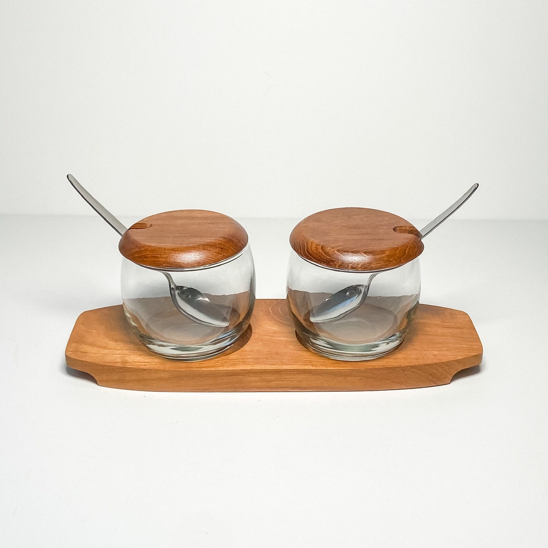 Teakwood Condiment Serving Set With Spoons Vintage Etsy