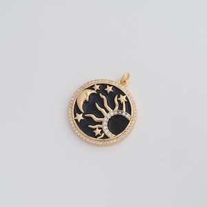 18K Gold Filled CZ Sun Moon Star Pendant Dainty Enamel Celestial Charms for DIY Jewelry Necklace Findings Making Supply