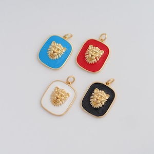 18K Gold Filled Lion Pendant Dainty Enamel Animal Charms for DIY Jewelry Necklace Findings Making Supply