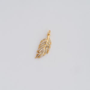 18K Gold Filled Feather Pendant Dainty CZ Feather Charms for DIY Jewelry Necklace Findings Making Supply